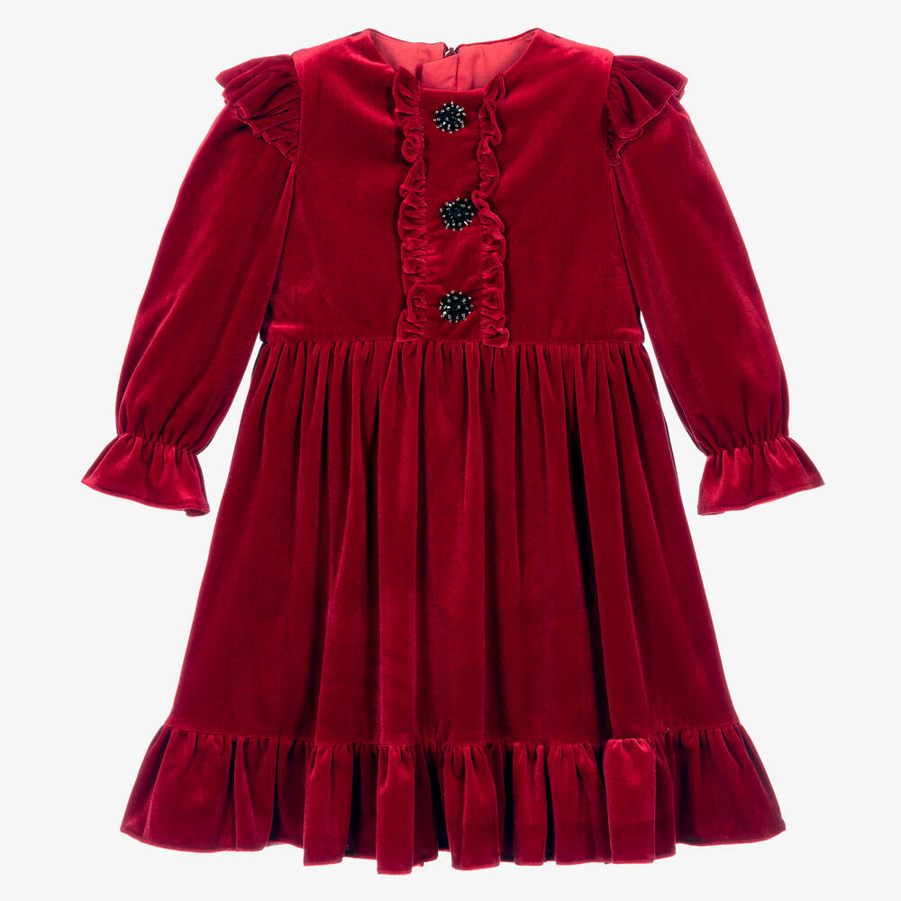 Childrensalon Occasions - Красное велюровое платье для девочек | Childrensalon