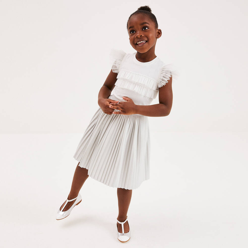 Childrensalon Occasions - Girls White Cotton & Tulle Frill T-Shirt 