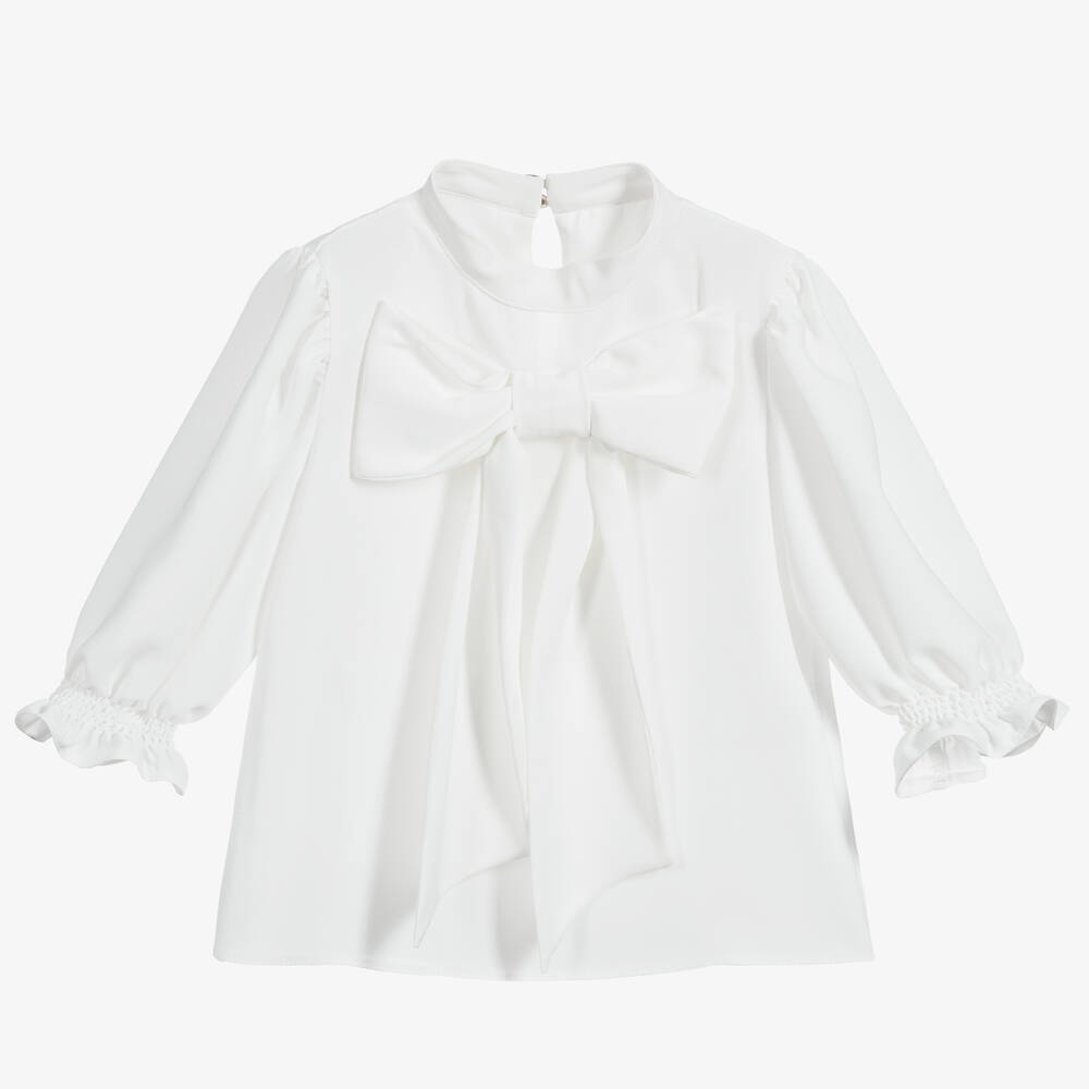 Childrensalon Occasions - Белая блузка из крепа с бантом для девочек | Childrensalon