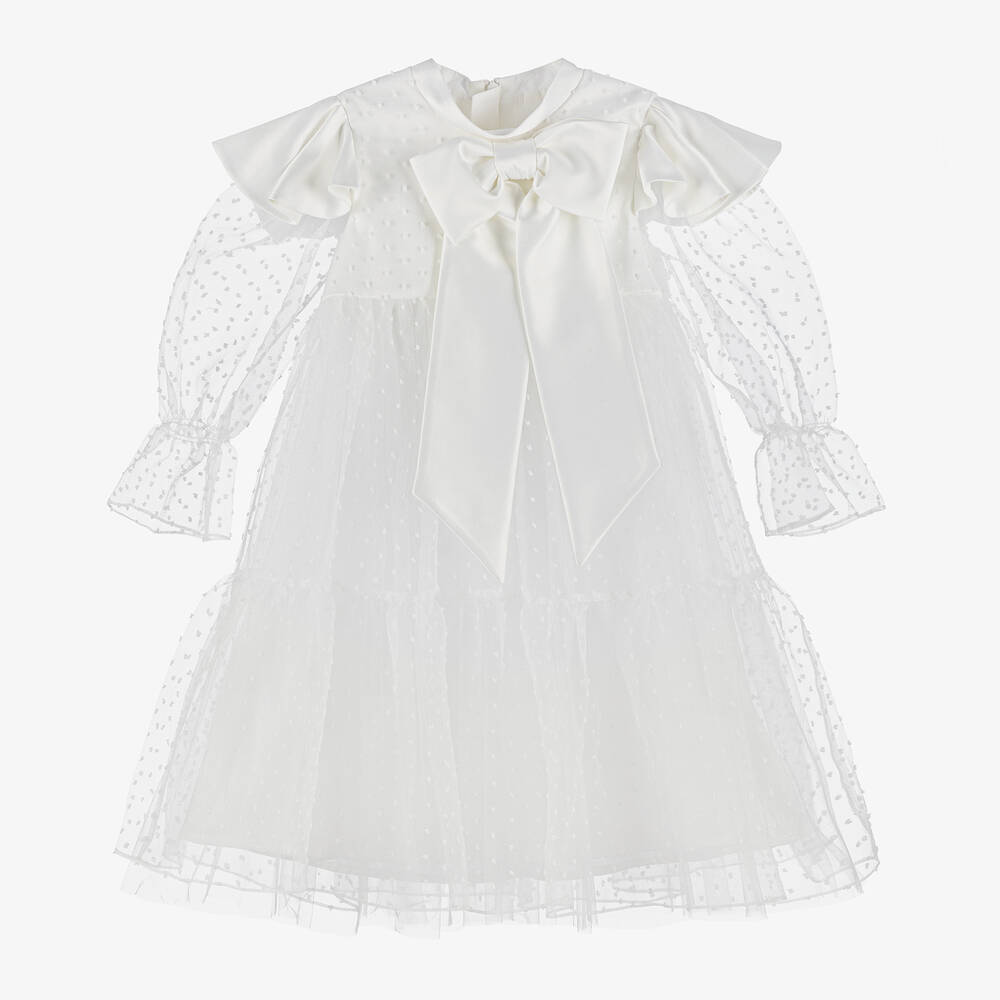 Childrensalon Occasions - Weißes Kleid aus Organza mit Schleife (M) | Childrensalon
