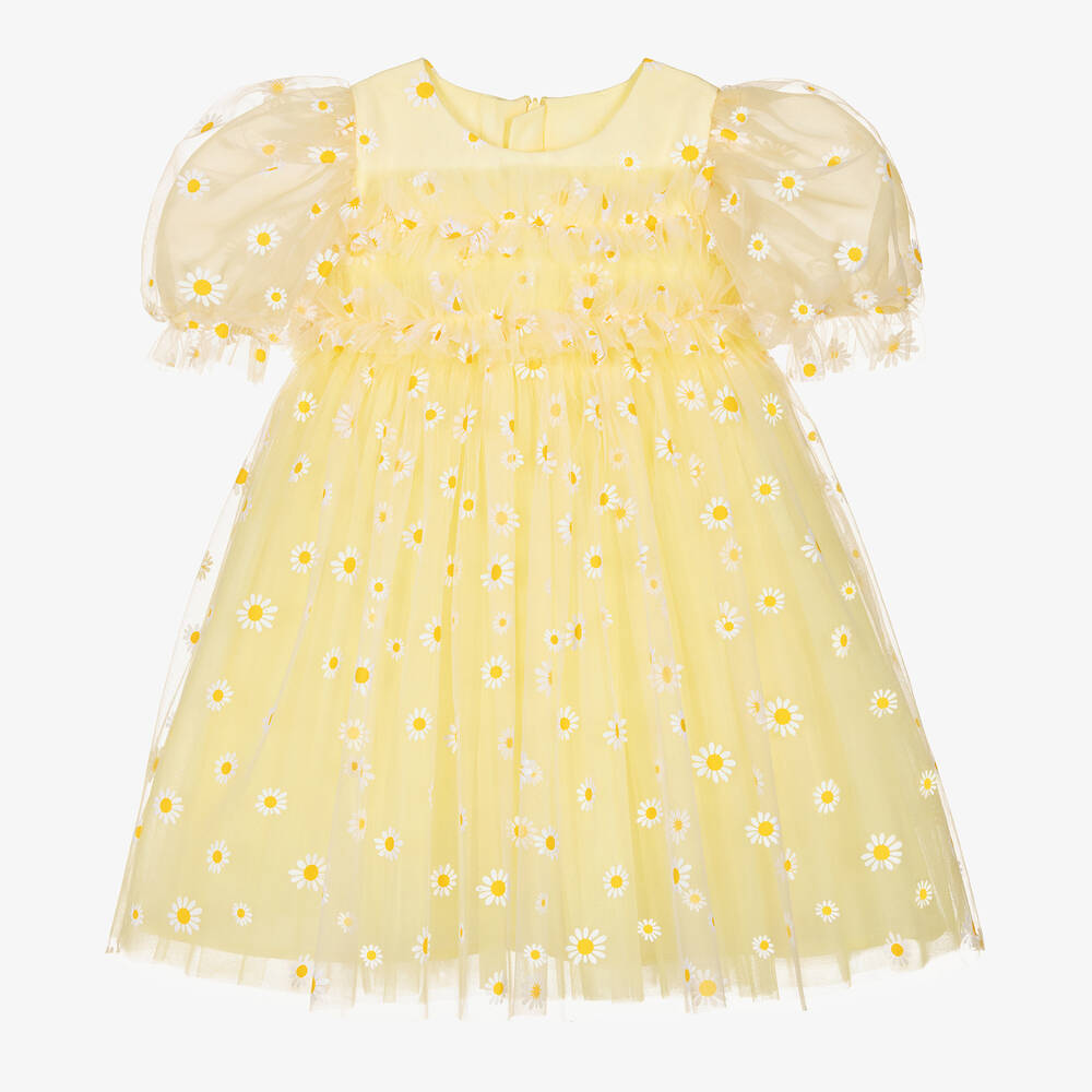 Childrensalon Occasions - Robe jaune en tulle à marguerites fille | Childrensalon
