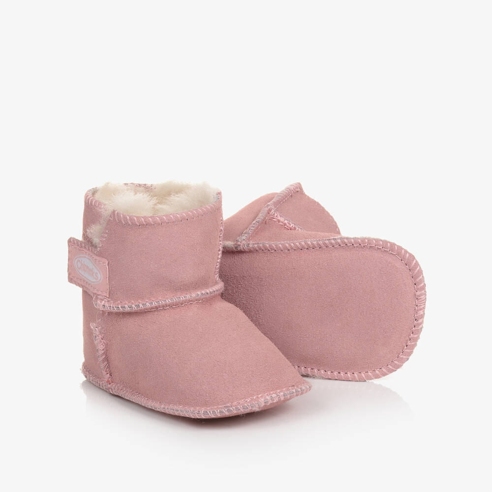 Chipmunks - بوت جلد شامواه لون زهري بشريط لاصق للمولودات  | Childrensalon