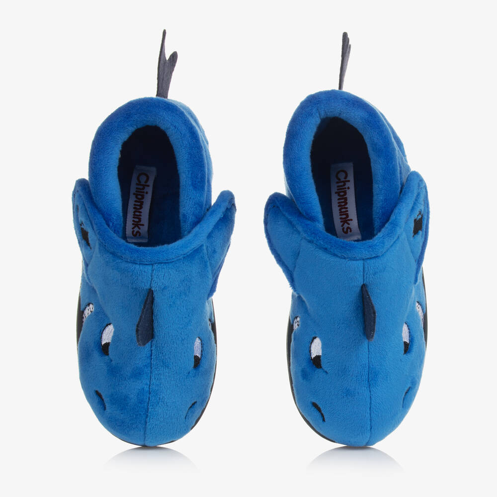 Chipmunks - Boys Blue Shark Velcro Slippers | Childrensalon