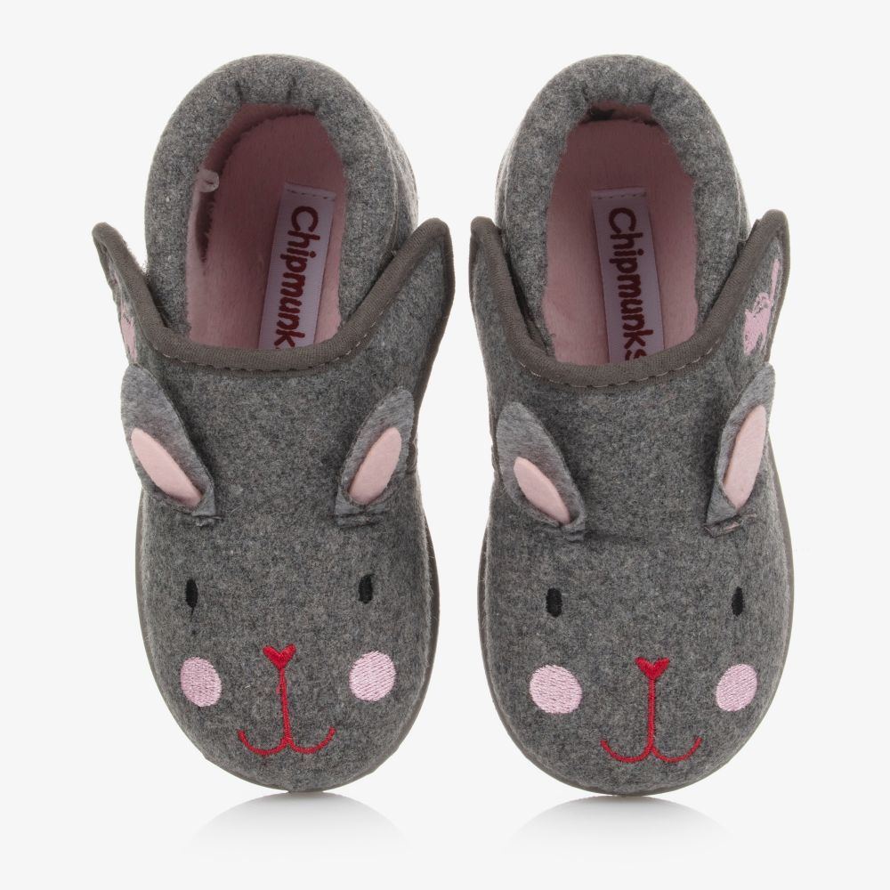 Chipmunks - Girls Grey Rabbit Slippers | Childrensalon
