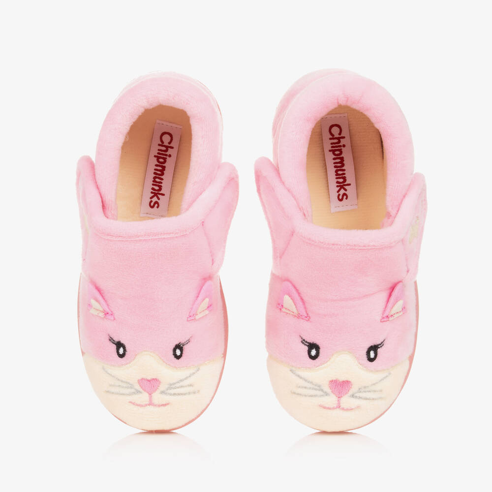 Chipmunks Kids' Girls Pink Fleece Cat Slippers