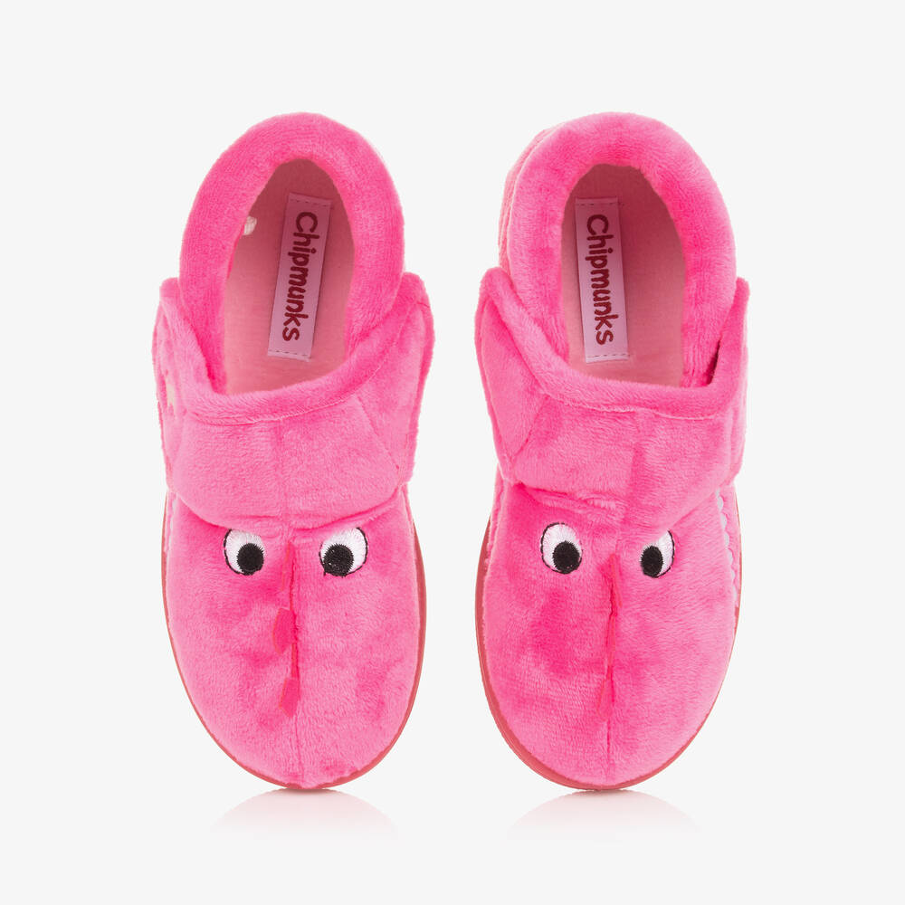 Chipmunks - Girls Pink Fleece Dinosaur Slippers | Childrensalon