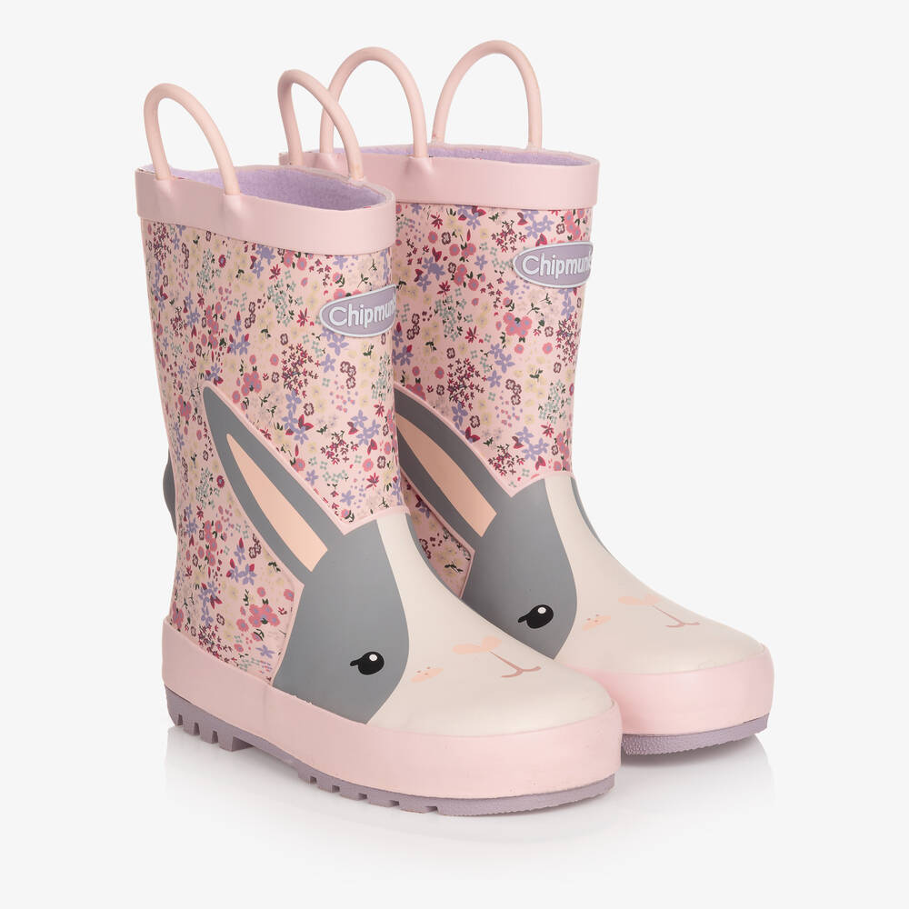 Chipmunks - Girls Pink Floral Bunny Rain Boots | Childrensalon