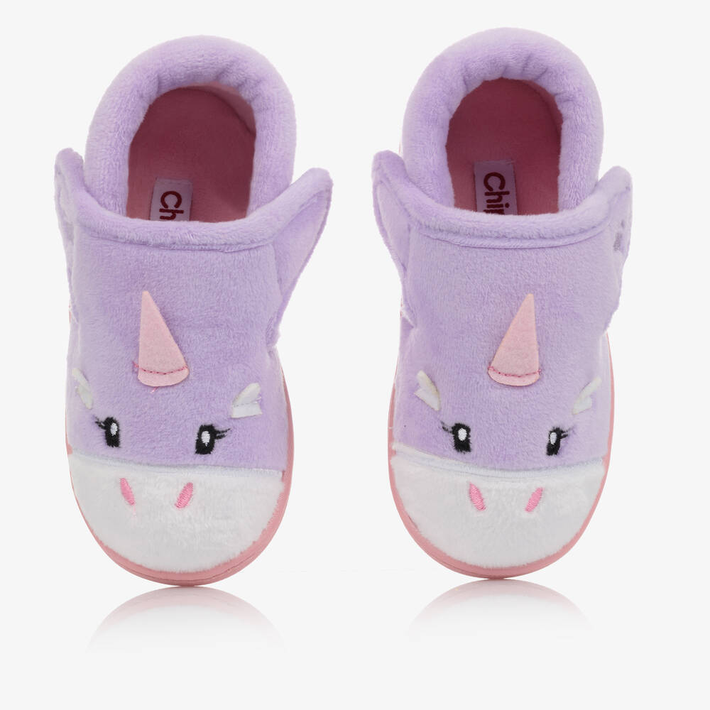Chipmunks - Girls Purple Unicorn Velcro Slippers | Childrensalon
