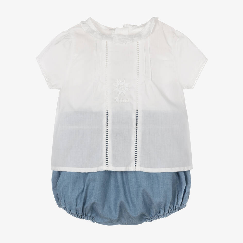Chloé - Baby Girls Blue Cotton Shorts Gift Set | Childrensalon