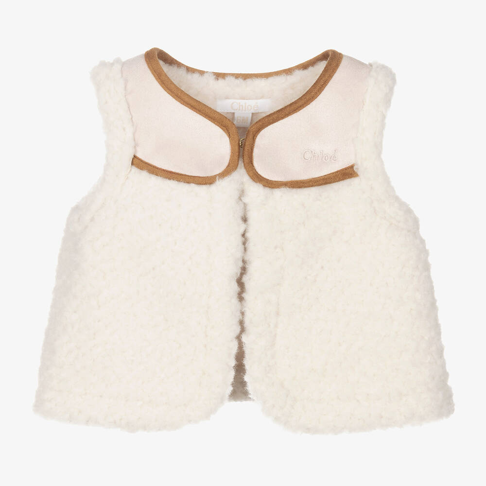 Chloé - Baby Girls Ivory Faux Shearling Gilet | Childrensalon