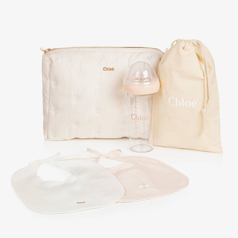 Chloé Baby Girls Pink Bibs & Bottle Gift Set In Neutral