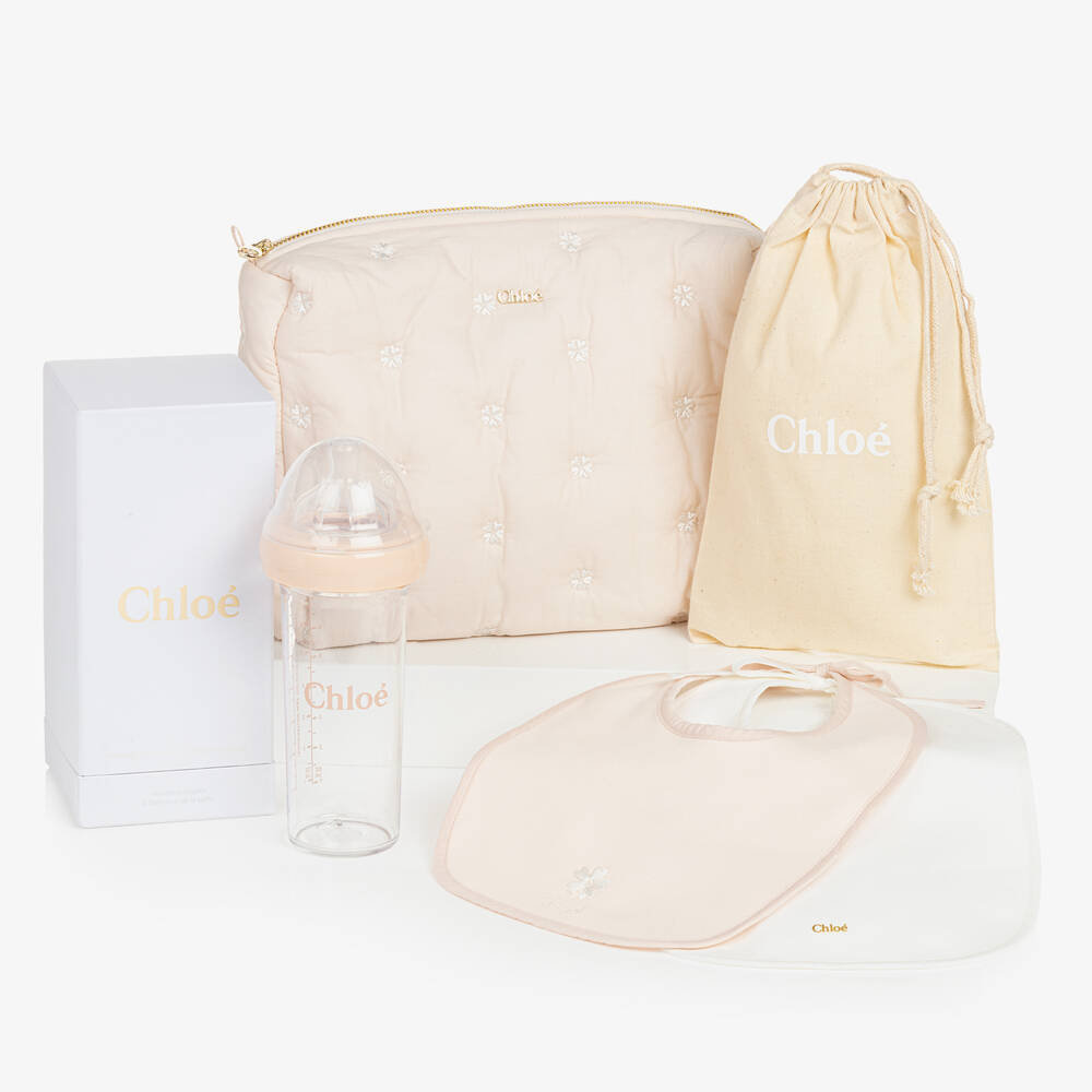 Chloé - Baby Girls Pink Bibs & Bottle Gift Set | Childrensalon