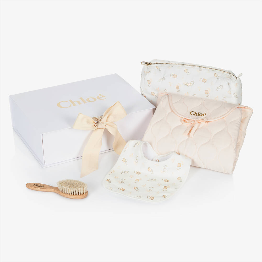 Chloé - Baby Girls Pink Cotton Changing Mat Gift Set | Childrensalon