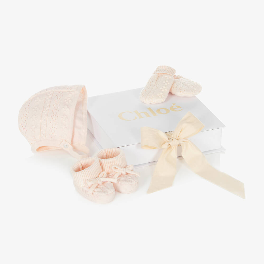 Chloé - Baby Girls Pink Hat & Booties Gift Set | Childrensalon