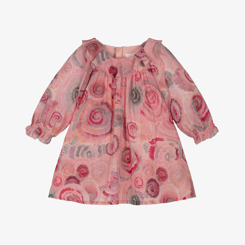 Chloé - Baby Girls Pink Wool Spiral Print Dress | Childrensalon