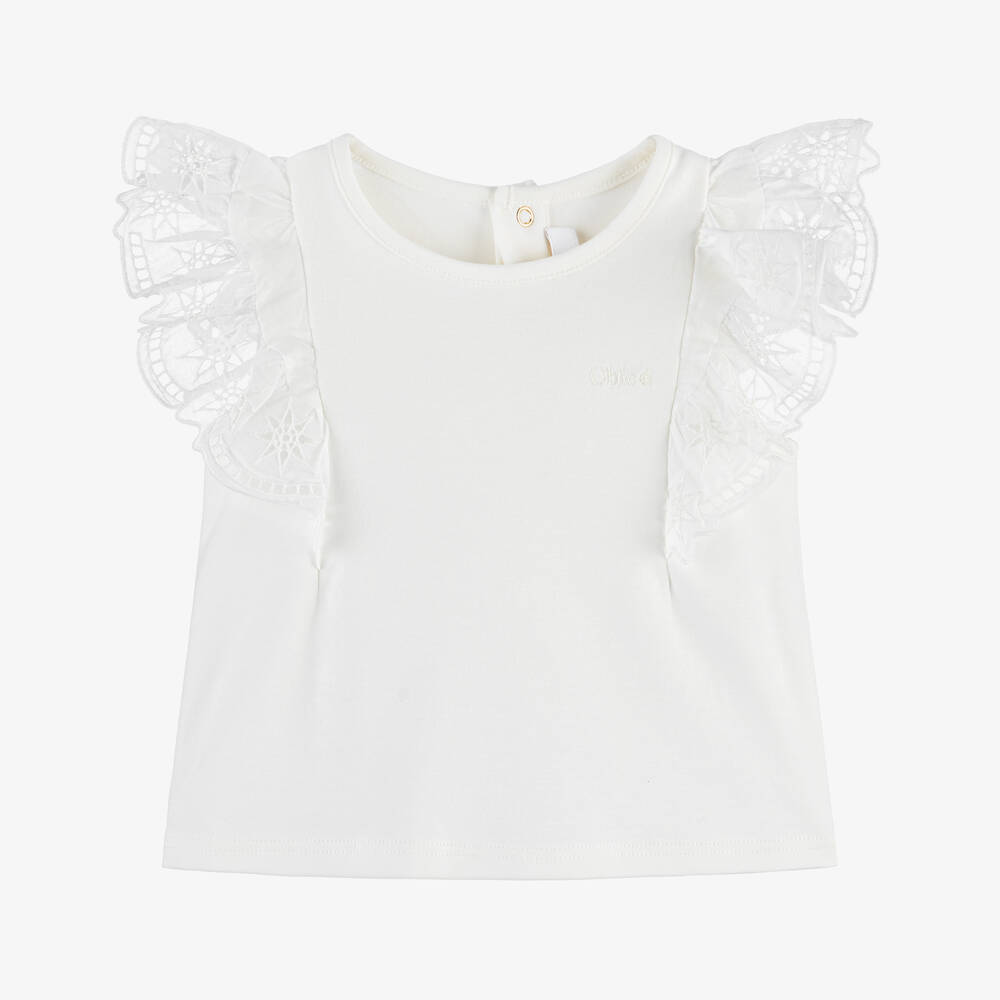 Chloé - Baby Girls White Cotton Top | Childrensalon