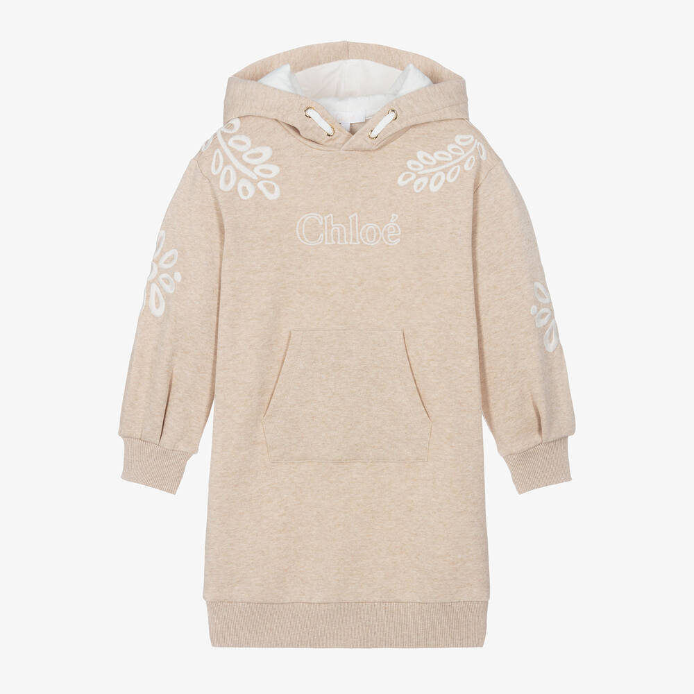 Chloé - Girls Beige Cotton Embroidered Sweatshirt Dress | Childrensalon