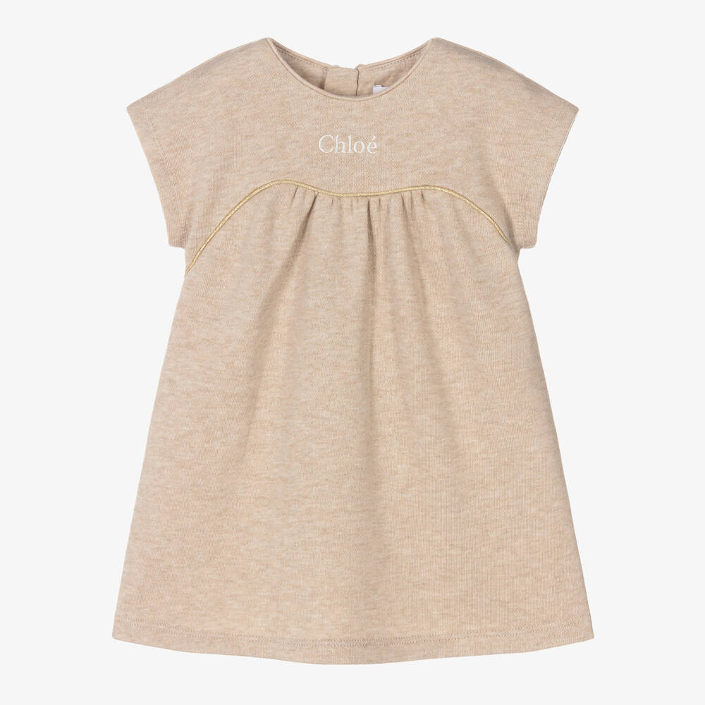 Chloé - Girls Beige Cotton Jersey Dress | Childrensalon
