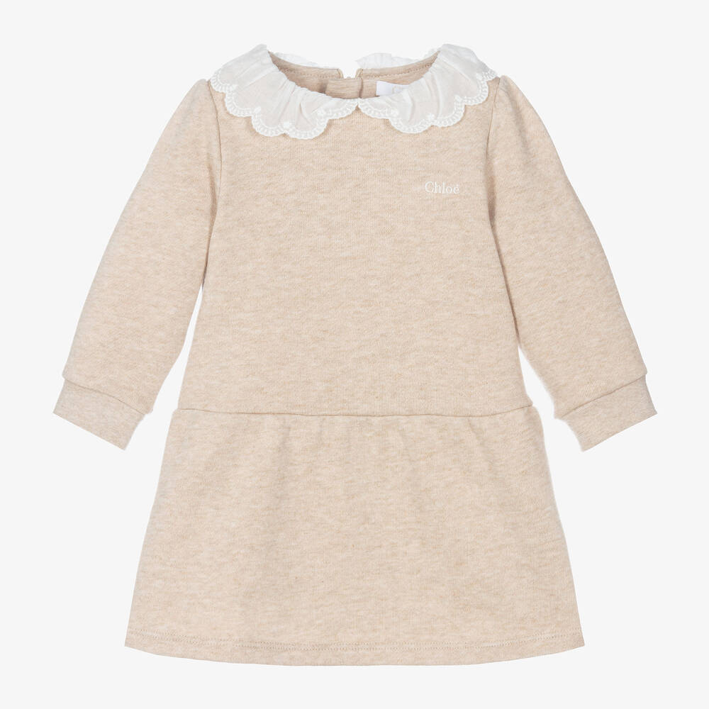 Chloé - Girls Beige Cotton Sweatshirt Dress | Childrensalon