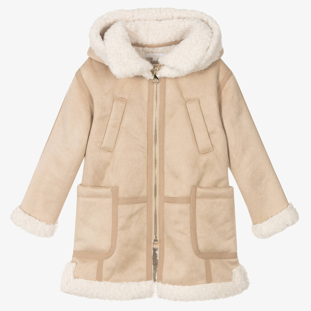 Chloé - Бежевое пальто из искусственной овчины для девочек | Childrensalon