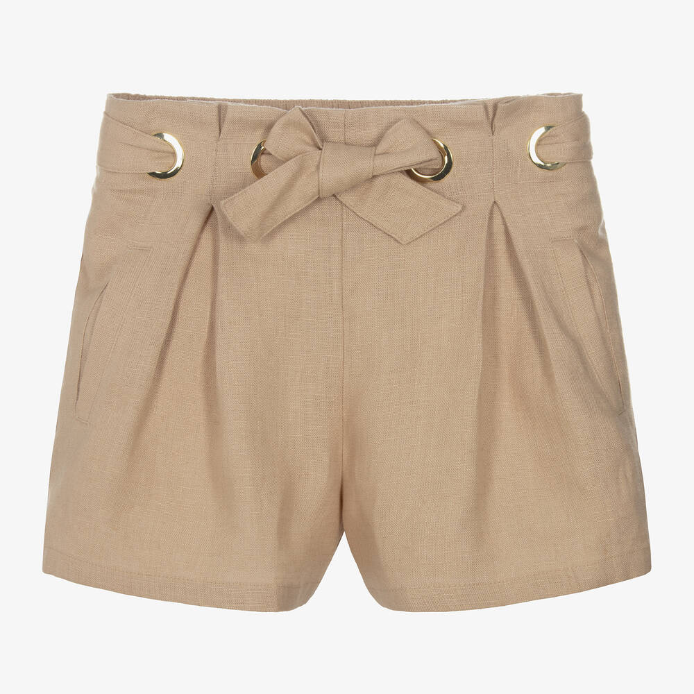 Chloé - Girls Beige Linen Shorts | Childrensalon