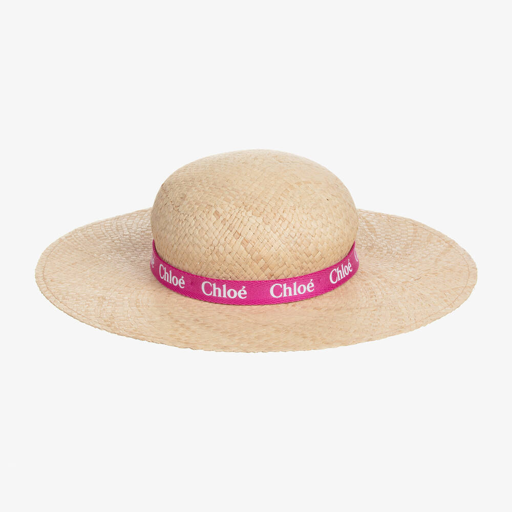 Shop Chloé Girls Beige Straw Sun Hat