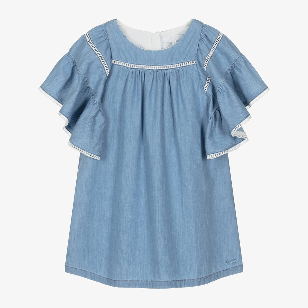 Chloé Kids' Girls Blue Chambray Dress