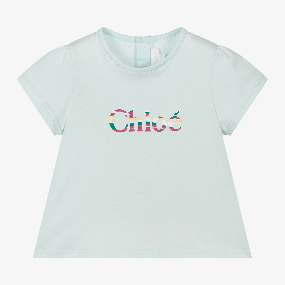 Chloé - Girls Blue Cotton T-Shirt | Childrensalon