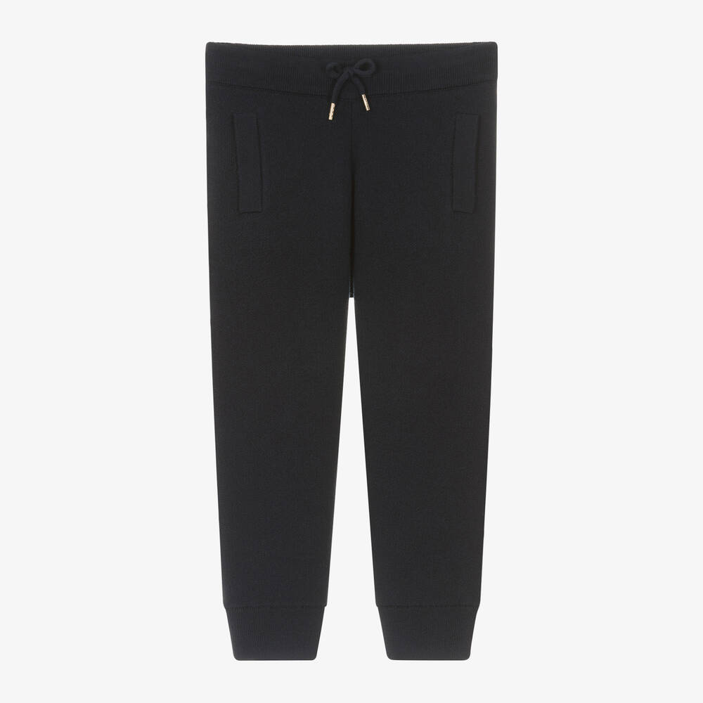 Chloé - Girls Blue Cotton & Wool Knit Joggers | Childrensalon