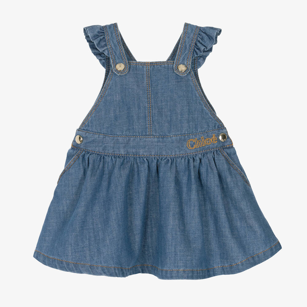 Chloé - Girls Blue Denim Pinafore Dress | Childrensalon