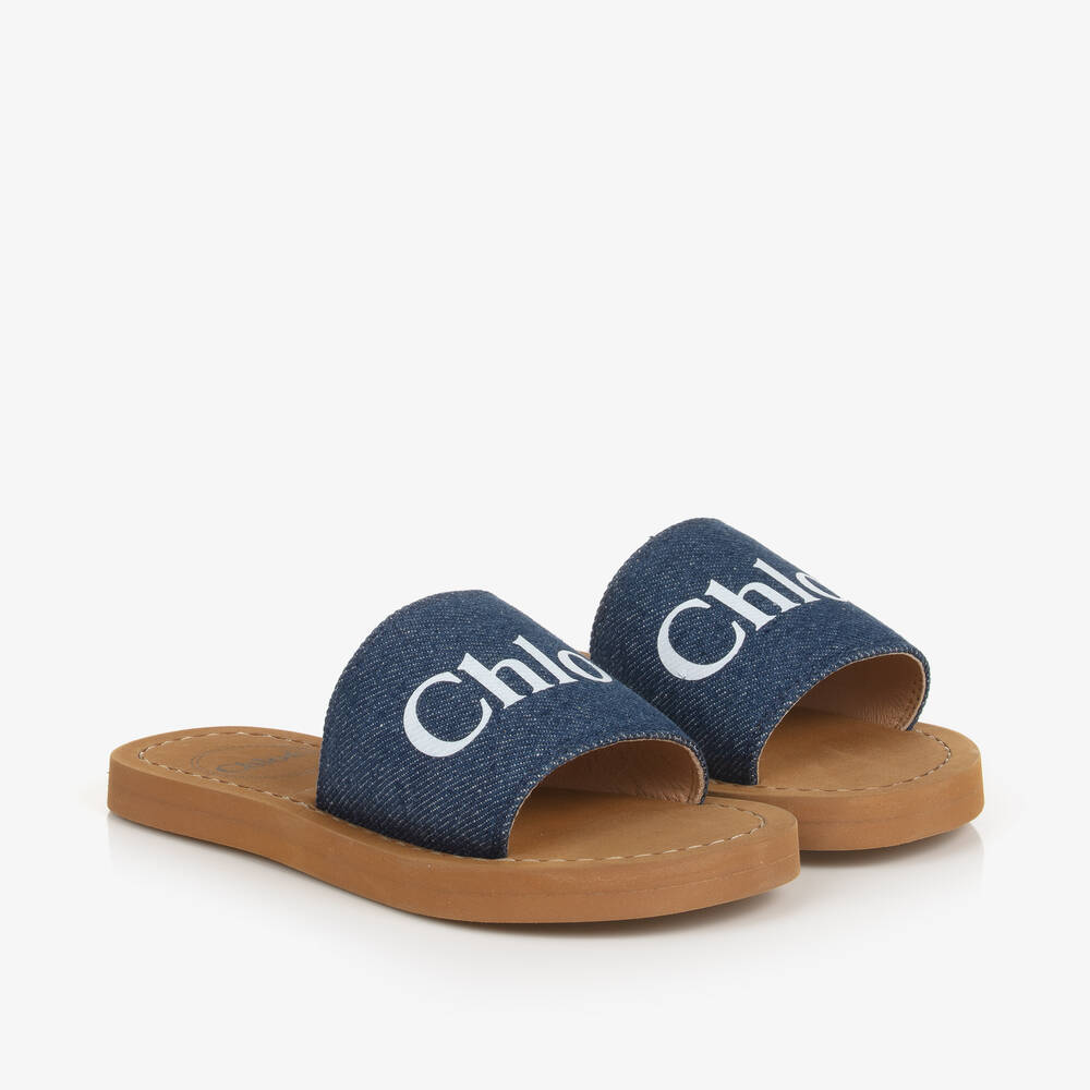 Chloé - Girls Blue Denim Sliders | Childrensalon