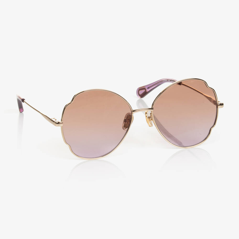 Chloé - Коричневые солнцезащитные очки в золотистой оправе-бабочке | Childrensalon