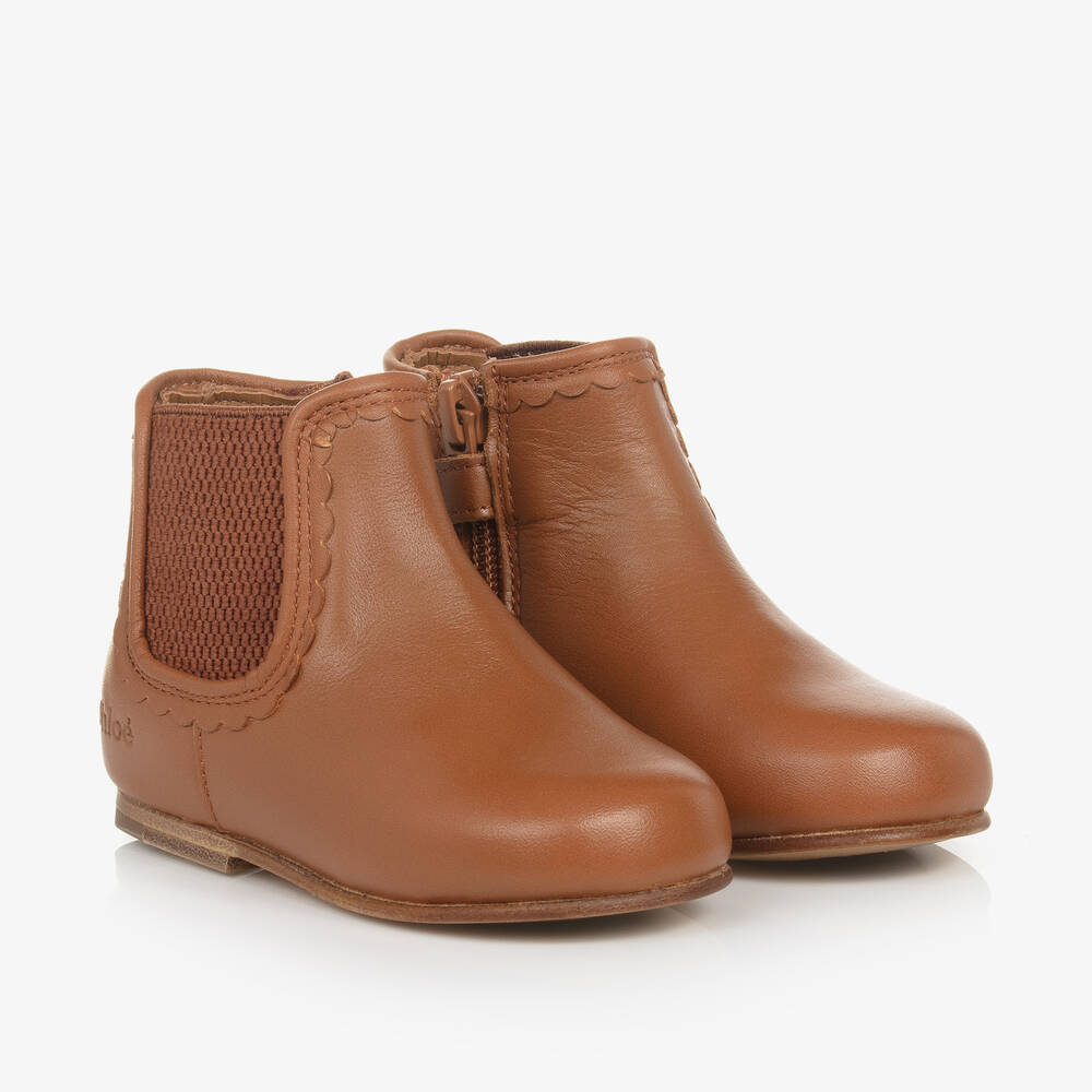 Chloé - Girls Brown Leather Chelsea Boots | Childrensalon