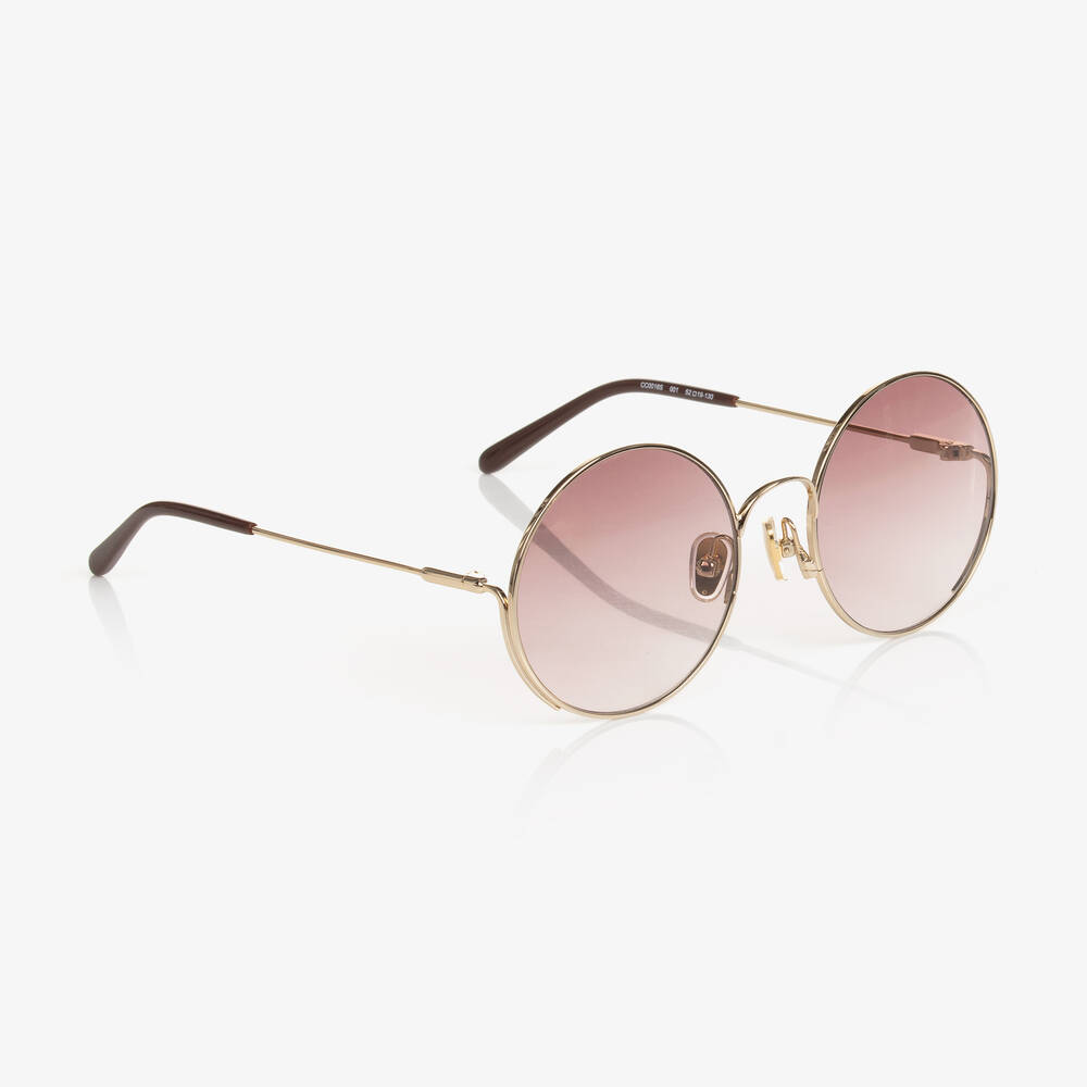Chloé - Коричневые солнцезащитные очки в круглой золотистой оправе | Childrensalon
