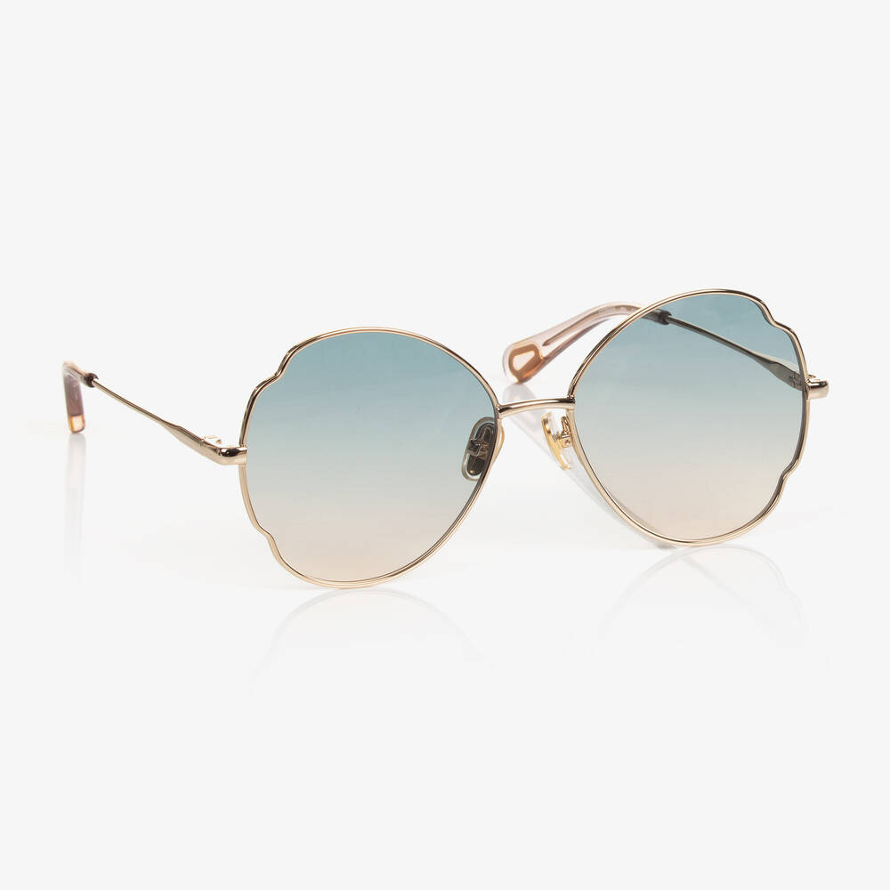 Chloé - Зеленые солнцезащитные очки в золотистой оправе-бабочке | Childrensalon