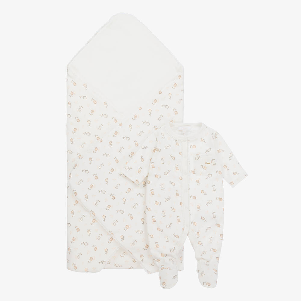 Chloé - Girls Ivory Cotton Babysuit Gift Set | Childrensalon