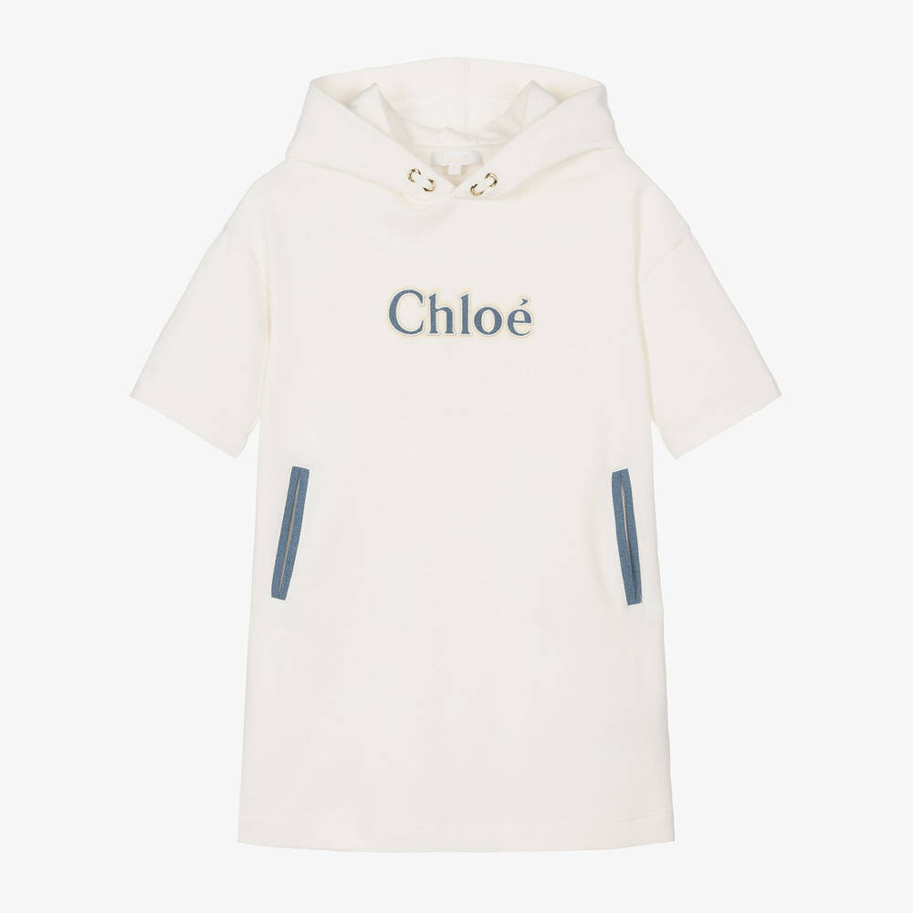 Chloé Babies' Girls Ivory Cotton Hoodie Dress In Neutral