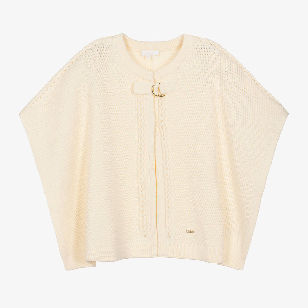 Chloé - Girls Ivory Cotton Knit Cape | Childrensalon