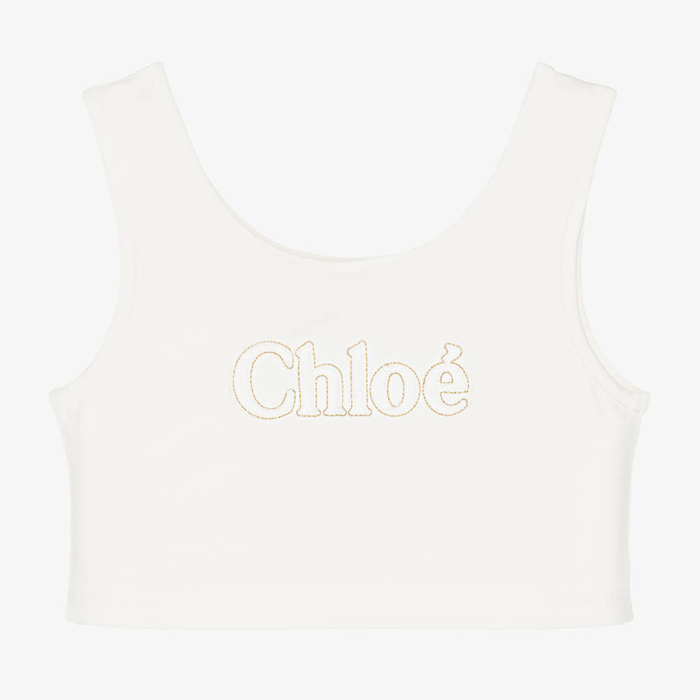 Chloé - Girls Ivory Cotton Vest Top | Childrensalon