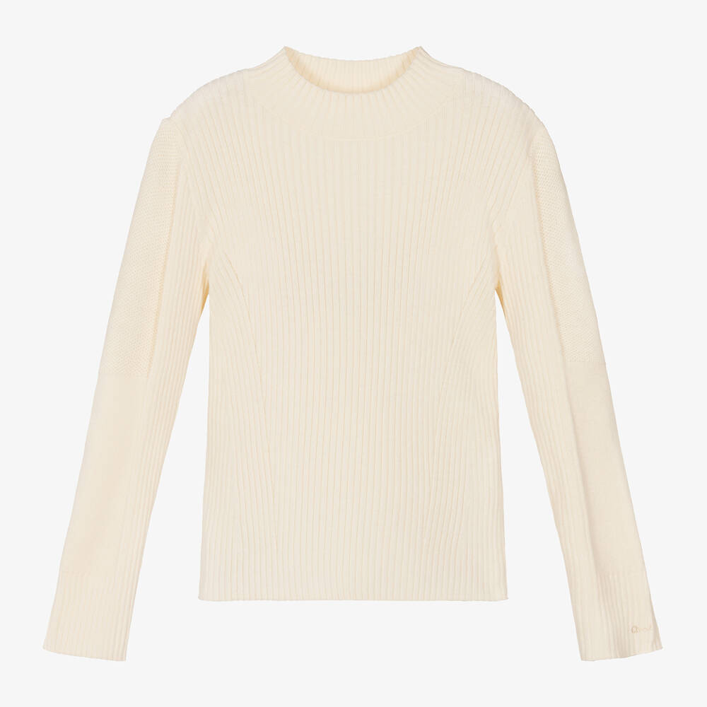 Chloé - Girls Ivory Cotton & Wool Turtleneck Sweater | Childrensalon