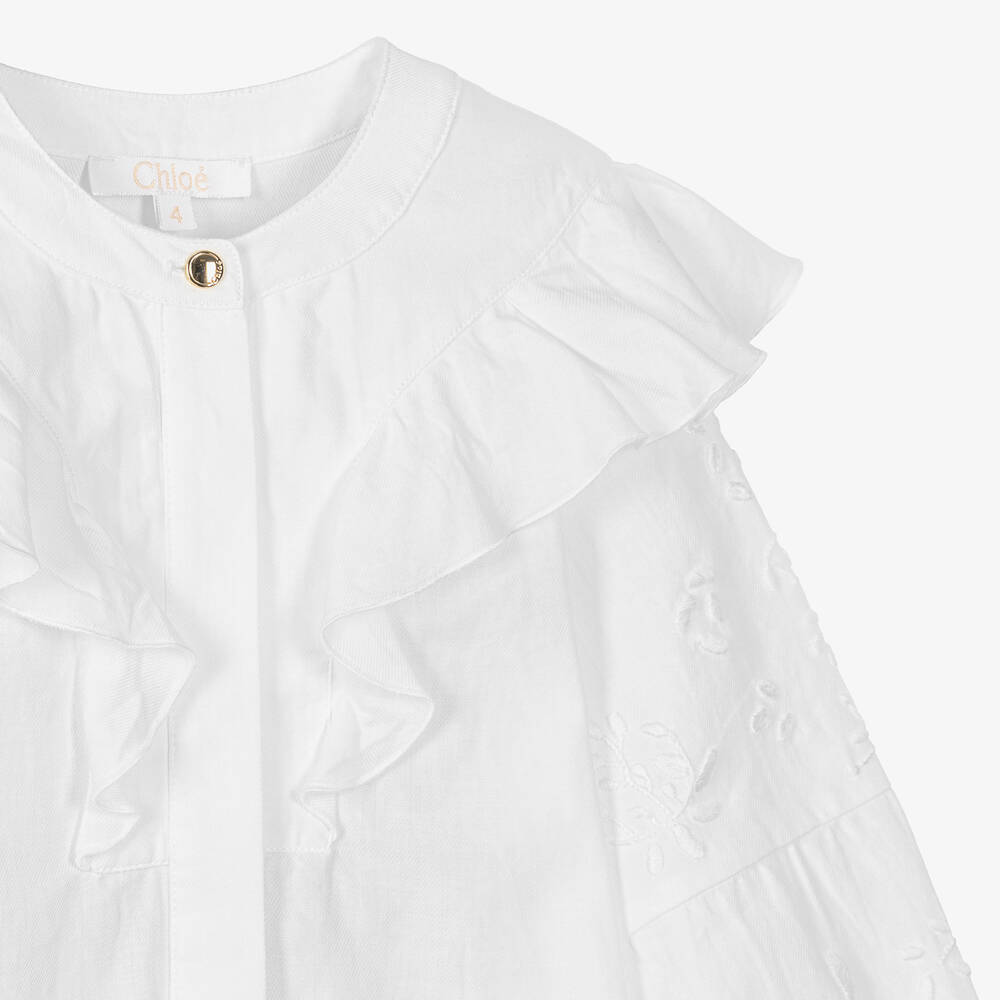 Chloé Girls Ivory Organic Cotton Ruffle Blouse