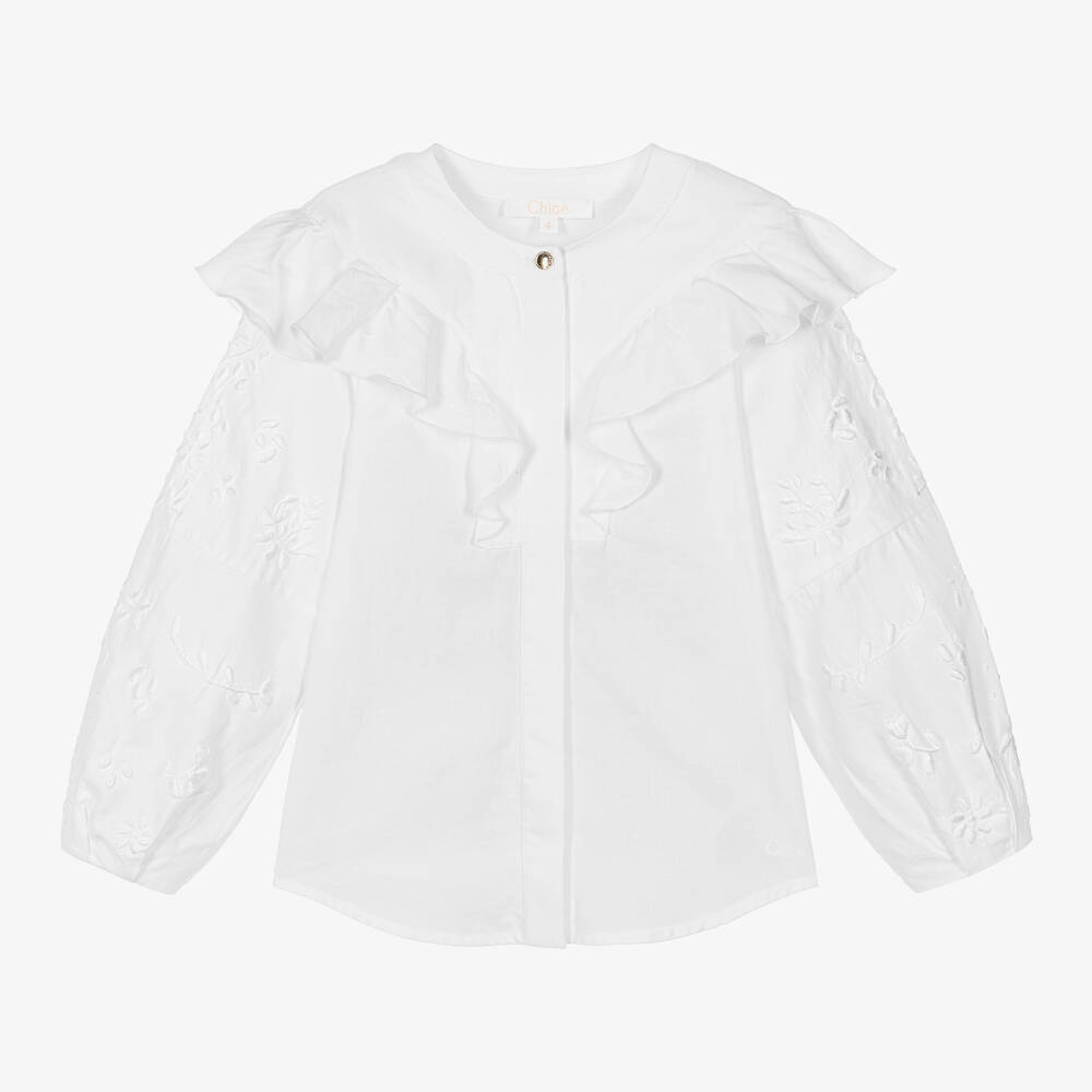 Girls Ivory Organic Cotton Ruffle Blouse