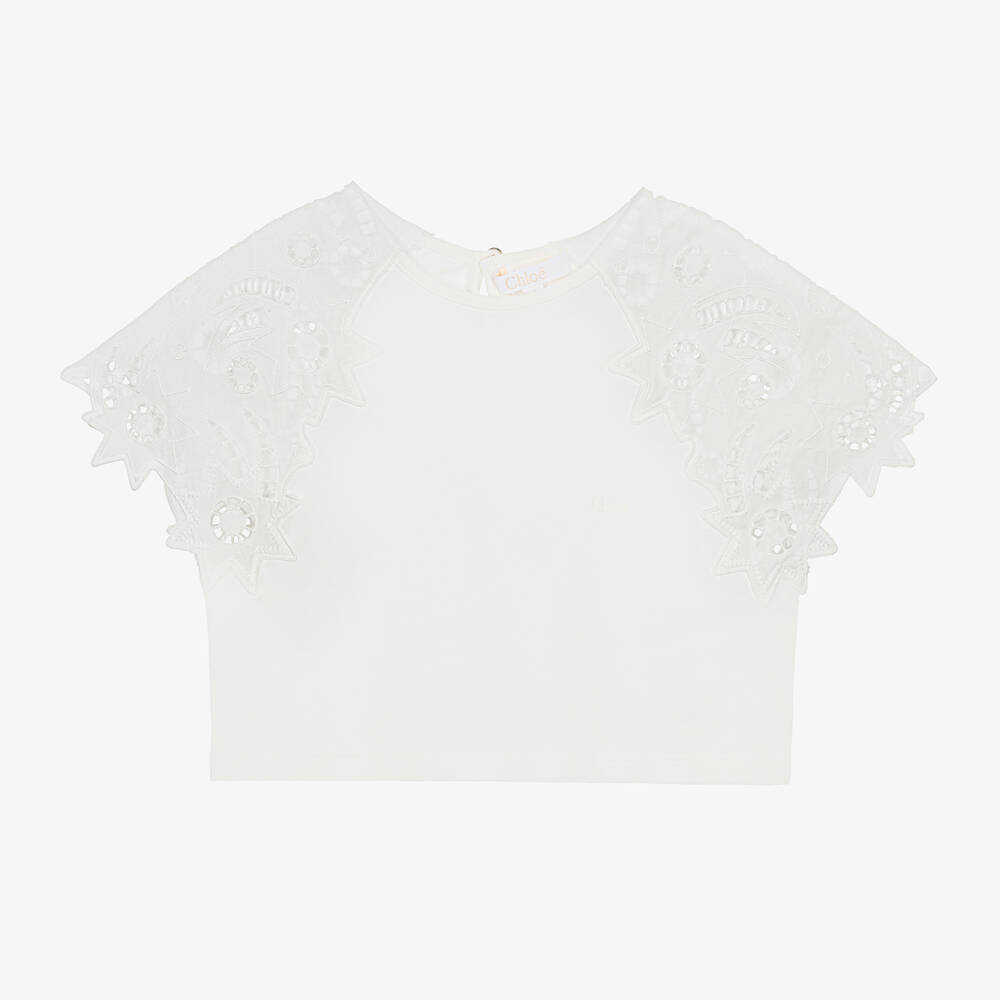 Shop Chloé Girls Ivory Organic Cotton T-shirt