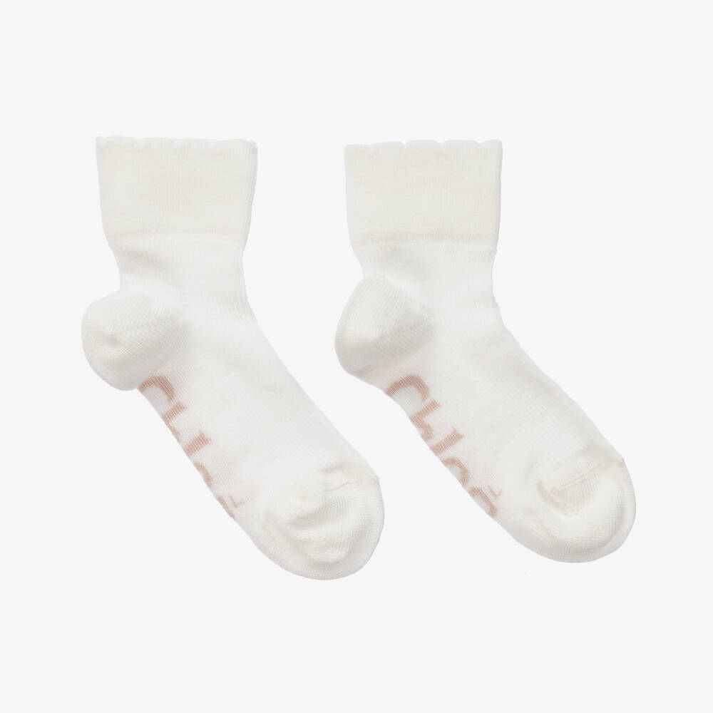 Chloé - Girls Ivory & Pink Cotton Socks | Childrensalon