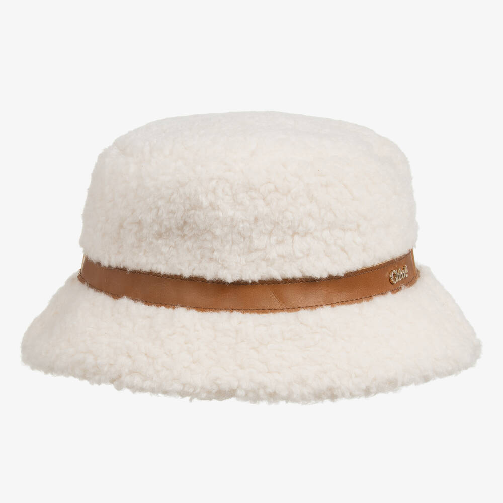 Chloé - Elfenbeinfarbene Sherpa-Fleece-Mütze für Mädchen | Childrensalon