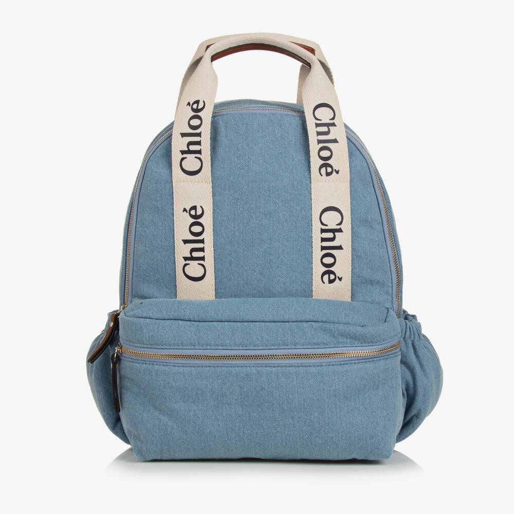 Chloé - Girls Light Blue Denim Backpack (36cm) | Childrensalon