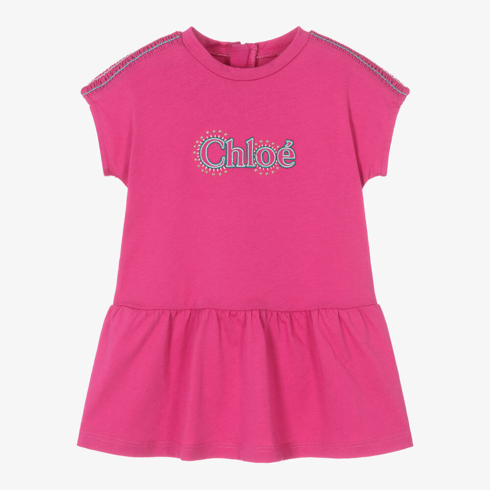 Shop Chloé Girls Magenta Pink Cotton Dress