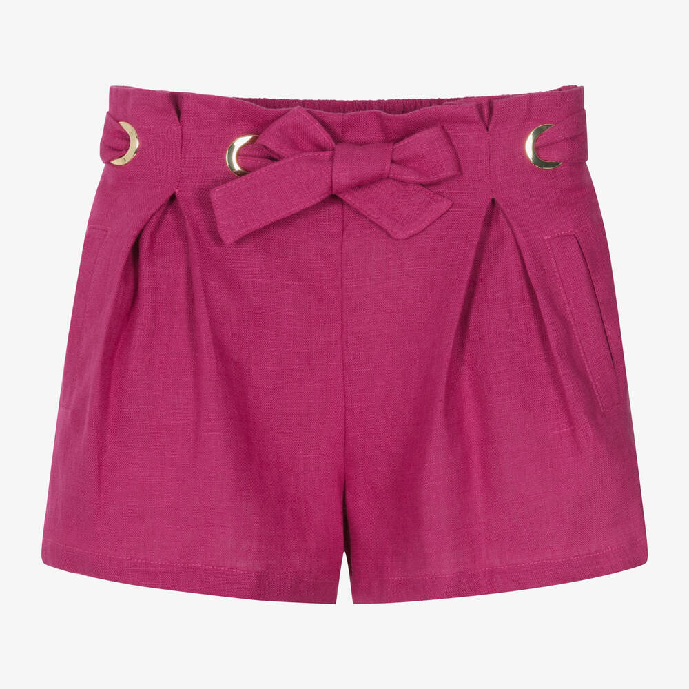 Chloé - Girls Magenta Pink Linen Shorts | Childrensalon
