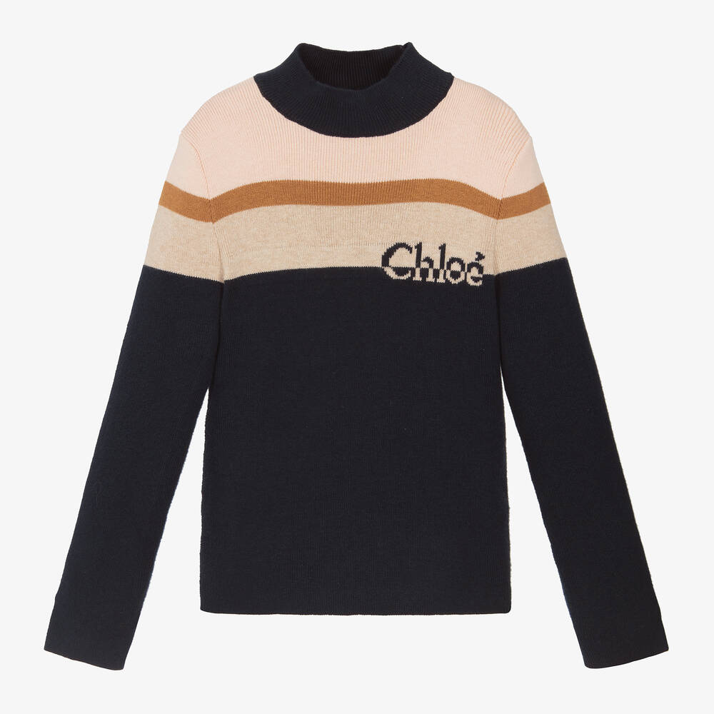 Chloé - Girls Navy Blue Cotton Knit Jumper | Childrensalon