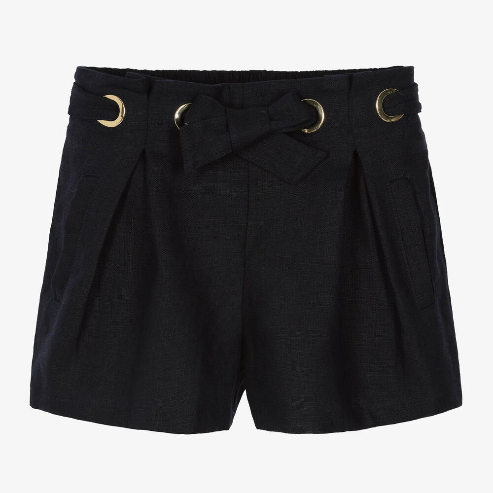 Chloé - Girls Navy Blue Linen Shorts | Childrensalon